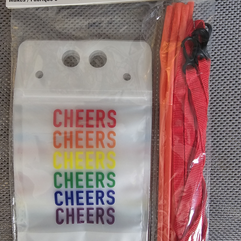 Multicolor 'Cheers' Party Pouches with Red Lanyards